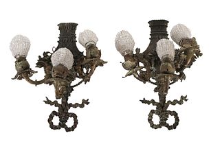 Pair of Basket-Shaped Three Light Wall Sconces