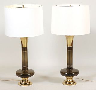 Pair of Modern Glass and Brass Table Lamps