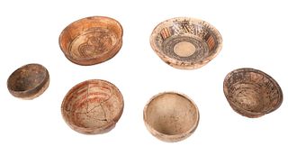 Six Pre-Columbian Painted Pottery Bowls & Plates