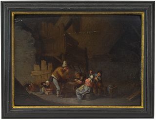 Flemish School, Oil on Panel, Interior Scene