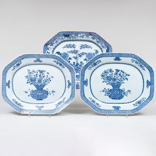 Group of Three Chinese Export Blue and White Platters