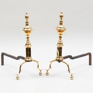Pair of Federal Brass Urn Top Andirons, New York