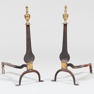 Pair of Federal Brass and Wrought-Iron Knife Blade Andirons