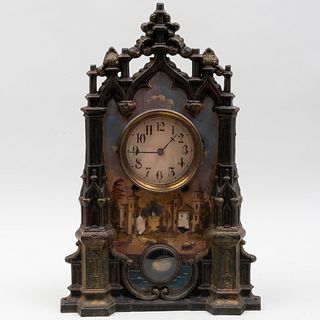 Gothic Revival Style Polychromed Iron Mantel Clock