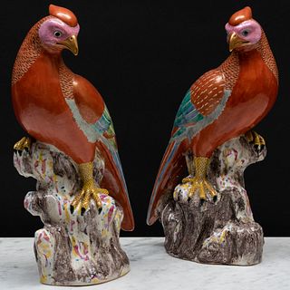 Pair of Chinese Export Famille Rose Porcelain Pheasants