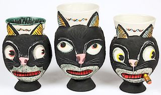 3 Michael Corney Cat Vases