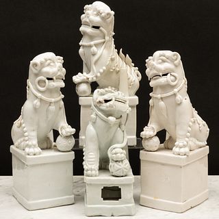 Four Blanc de Chine Porcelain Buddhistic Lion Joss Stick Holders