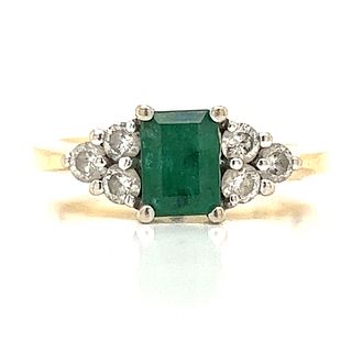 14k Diamond Emerald Engagement Ring