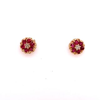 14k Diamond Ruby Rosetta Stud Earrings