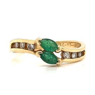 14k Diamond Emerald Ring