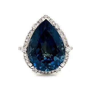14k Blue Topaz Diamond Ring