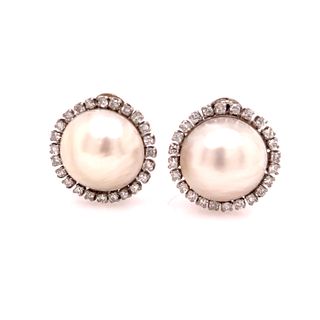 18k Art Deco Diamond Mabe Pearl EarringsÂ 