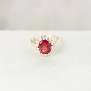 14k Sunstone & Diamond Surround Ring