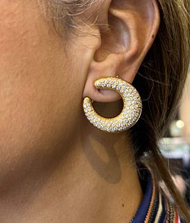 French 18K Yellow Gold Diamond Earrings