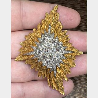 18K Yellow Gold Diamond Brooch