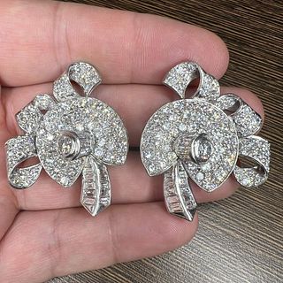 Art Deco French Platinum Diamond Earrings