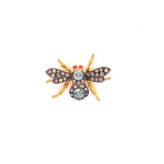 Silver and Gold Blue Zircon Bug Brooch