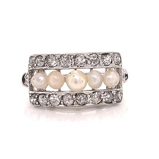 Edwardian 14k Diamond Pearl Ring