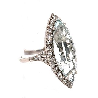Platinum Aqua Diamond Marquise Shaped Ring