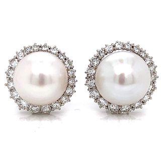 Platinum South Sea Pearl Diamond Earrings