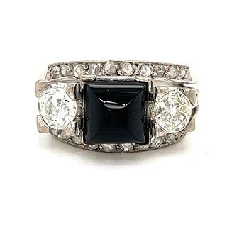 Art Deco PlatinumÂ  Onyx Diamond Ring