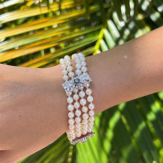 18k Retro Pearl Diamond Sapphire BraceletÂ 