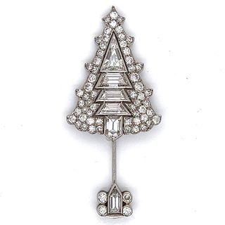 Art Deco Platinum 7.00 Ct. Pine Tree Jabot Pin