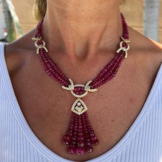 18K Yellow Gold Burma Ruby & Diamond Necklace