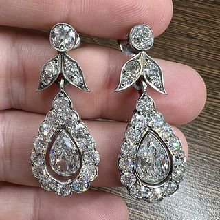 Antique 14K & Silver Diamond Earrings