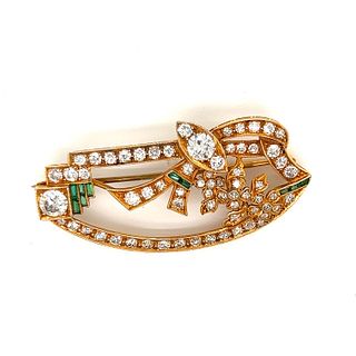 18k Art Deco Diamond Emerald BroochÂ 