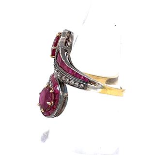 Silver and Gold Ruby Diamond Ring