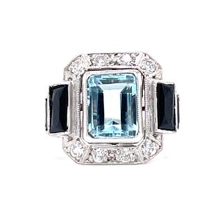 Platinum Aqua Onyx Diamond Ring