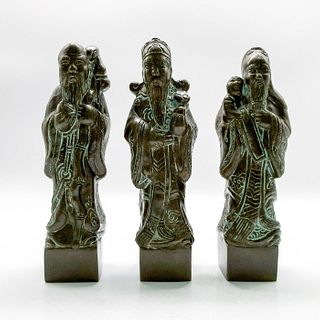 3pc Set of Antique Chinese Fu Lu Shou Bronze Figurines