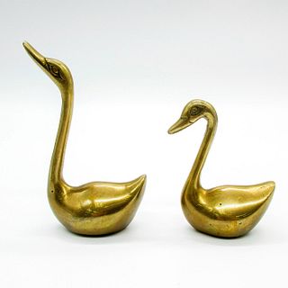 2pc Small Brass Vintage Minimalist Figurines, Swans