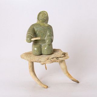 Inuit Stone Sculpture with Antler Base