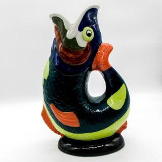 Dartmouth Pottery Majolica Pitcher Vase, Gluggle Jug Fish