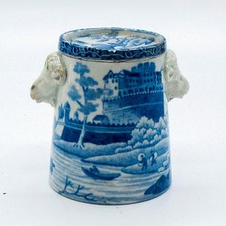 Delft Style Miniature Ceramic Jar, White and Blue Scenery