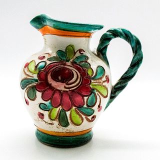 Antique Italian Majolica Ceramic Pitcher Jar Floral Decor