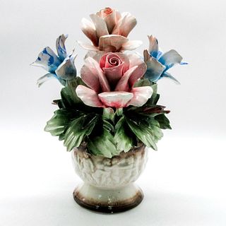Antique Capodimonte Italian Majolica Flowers Bouquet in Vase