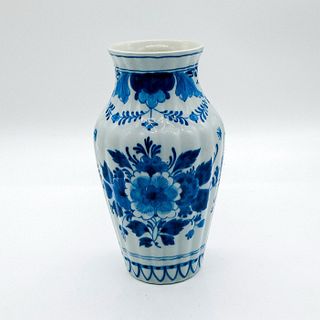 Vintage Royal Delft Vase, Blue Peony Blossoms