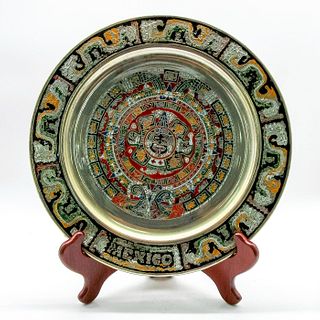 Vintage Metal Aztec Cuauhxicalli Calendar Wall Plate Plaque