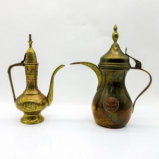 2pc Dallah Bronze Coffee Pot and Brass Indian Tea Pot