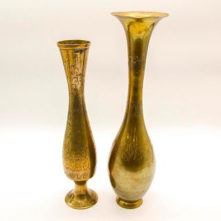 2pc Vintage Indian Brass Ornate Vases