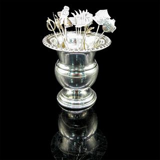 12 Sterling Silver Hors D'oeuvre Cocktail Picks In Cup