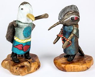 2 Art Pottery Native American Birds Figures