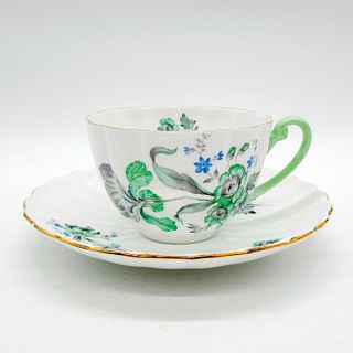 2pc Shelley England Cup and Saucer, Green Iris