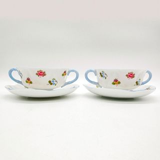 4pc Shelley Soup Bowl & Saucer, Rose Pansy Forget Me Not