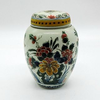 Royal Delft Pottery, Tea Tin Caddy Floral Decoration