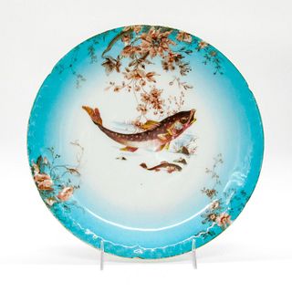 Antique Austrian Porcelain Collectors Plate, Leaping Fish