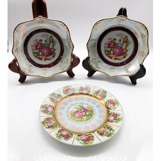 3pc Vintage Japanese Victorian Scenery Courting Couple Plate